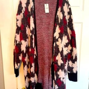 Fuzzy Floral Long Cardigan